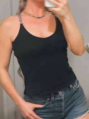 Women's Black Strappy Scoop Neck Tank Top
